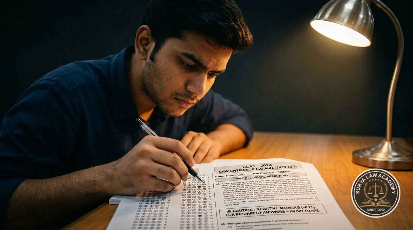 The -0.25 Negative Marking Trap: How Blind Guesses Destroy CLAT Ranks — Surya Law Academy Preparation Guide
